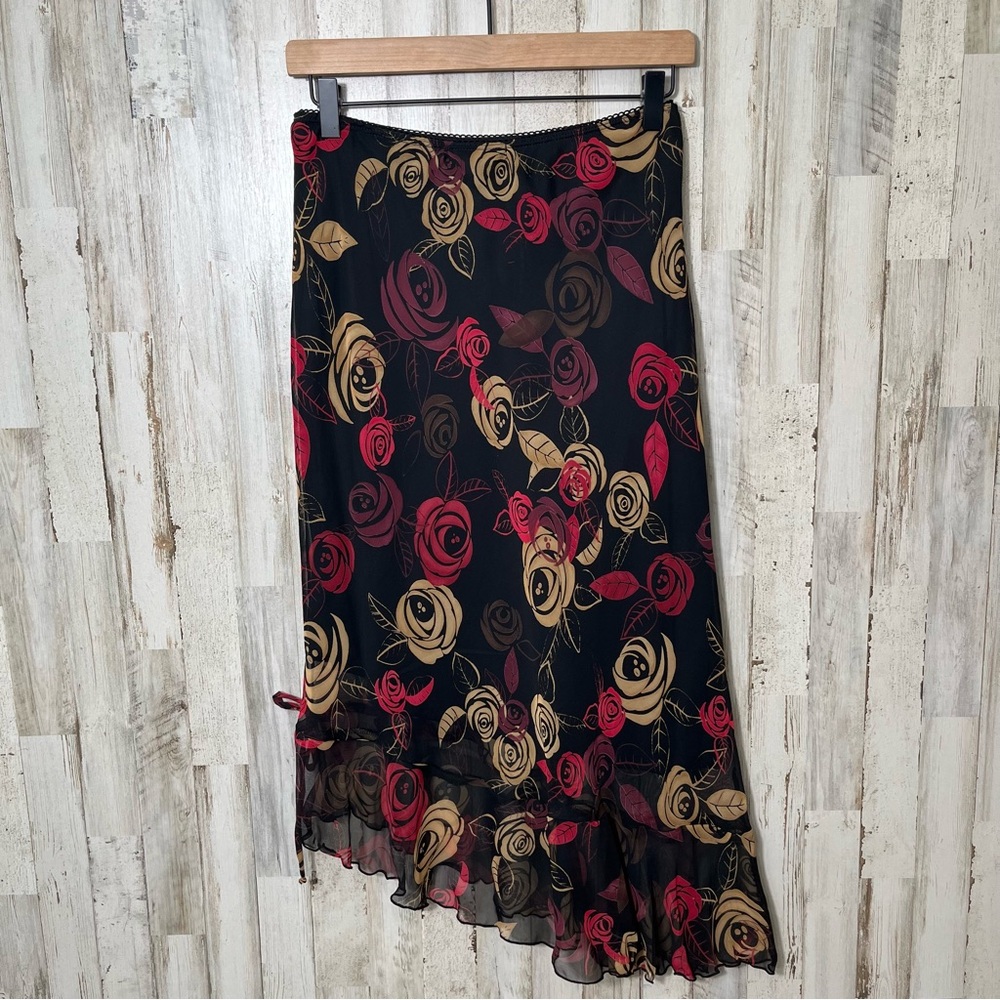Vintage 90s Rose Floral Whimsy Fairy Asymmetrical Midi Skirt Witchy‎ Womens M - Picture 5 of 5